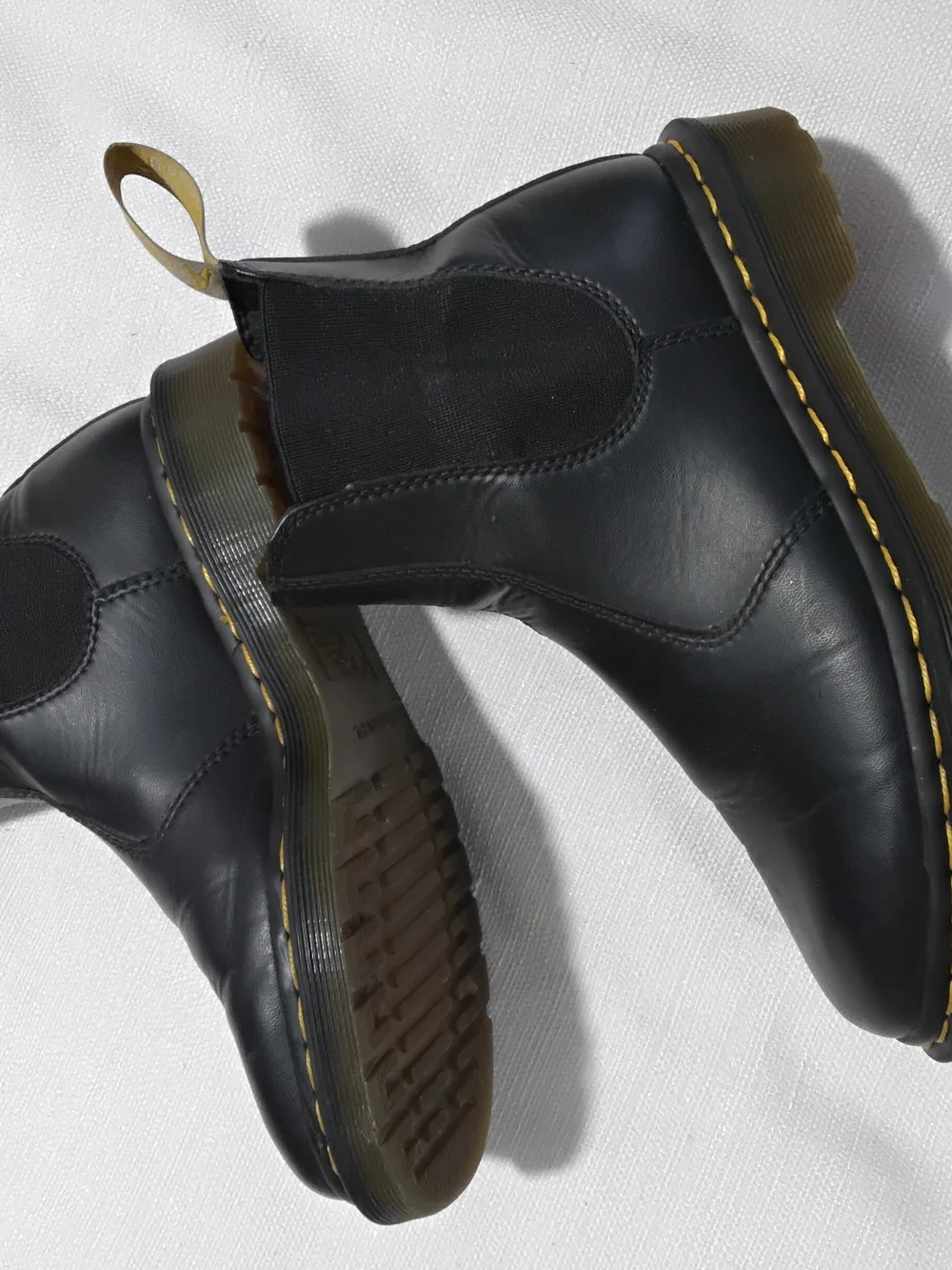 Dr. Martens Vegan Quad Black Leather Chukka Boots with Yellow Stitching Tabs Sz7